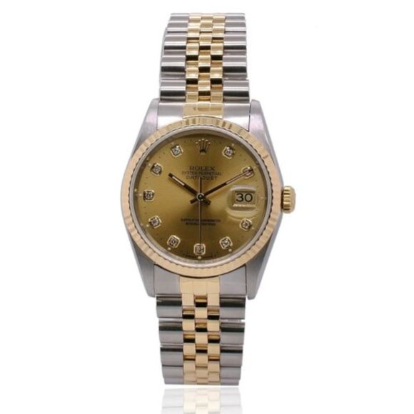 ROLEX DATEJUST MID-SIZE CHAMPAGNE DIAMOND DIAL 18KY FLUTED JUBILEE WATCH 68273 - Picture 3 of 5